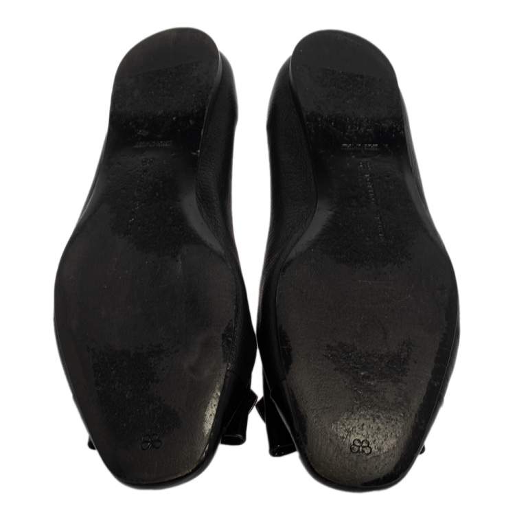 Pre Owned Bottega Veneta Black Leather  And Patent Bow Ballet Flats Size 39