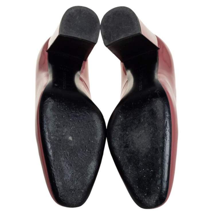 Pre Owned Bottega Veneta Dusty Pink Patent Leather Intrecciato Detail Block Heel Pumps Size 36.5