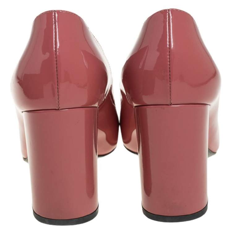 Pre Owned Bottega Veneta Dusty Pink Patent Leather Intrecciato Detail Block Heel Pumps Size 36.5
