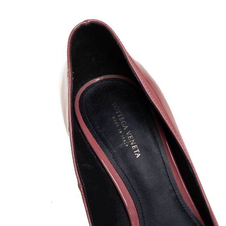 Pre Owned Bottega Veneta Dusty Pink Patent Leather Intrecciato Detail Block Heel Pumps Size 36.5