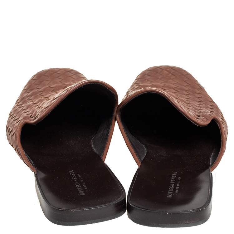 Pre Owned Bottega Veneta Brown Intrecciato Leather Slide Sandals Size 43