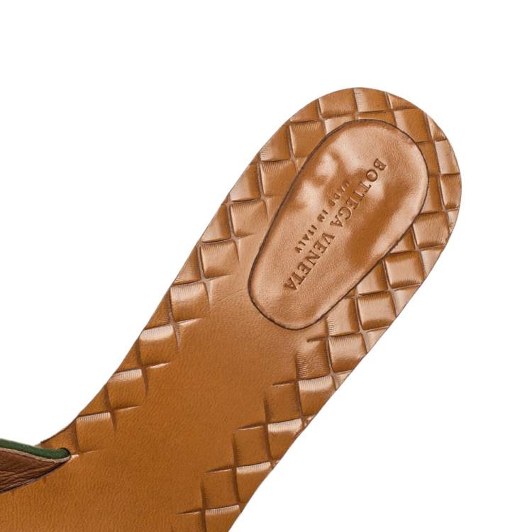 Pre Owned Bottega Veneta Green Intrecciato Leather Butterfly Applique Ravello Slides Size 41