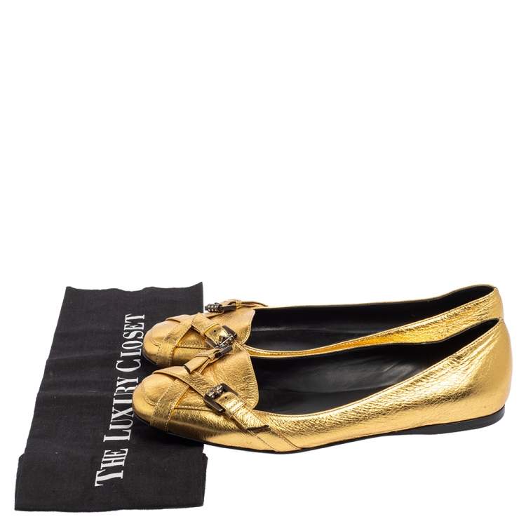 Pre Owned Bottega Veneta Gold Leather Ballet Flats Size 39