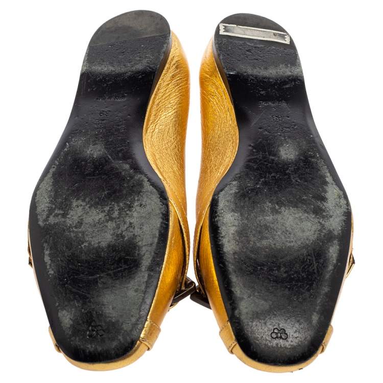 Pre Owned Bottega Veneta Gold Leather Ballet Flats Size 39