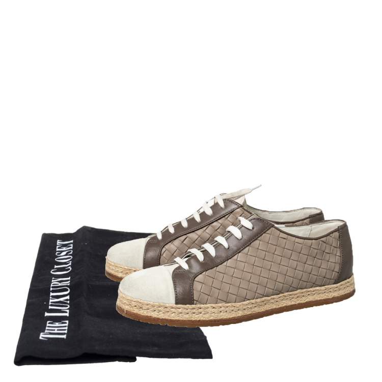 Pre Owned Bottega Veneta Intrecciato Leather And Suede Lace Up Espadrilles Sneakers Size 38