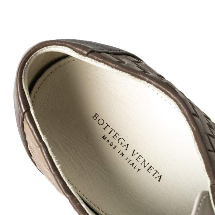 Pre Owned Bottega Veneta Intrecciato Leather And Suede Lace Up Espadrilles Sneakers Size 38