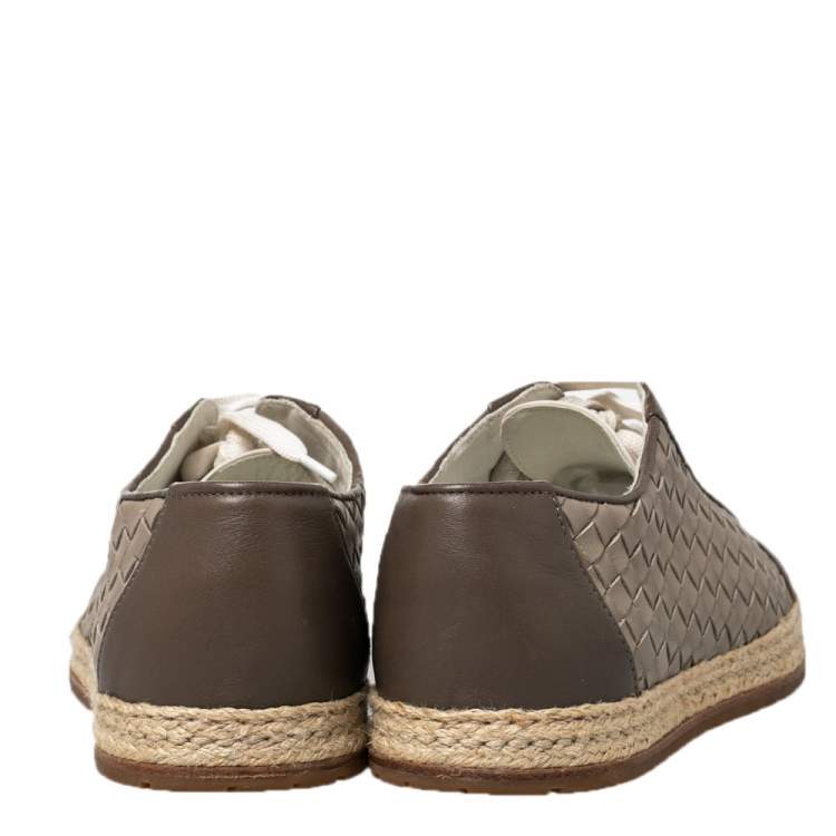 Pre Owned Bottega Veneta Intrecciato Leather And Suede Lace Up Espadrilles Sneakers Size 38