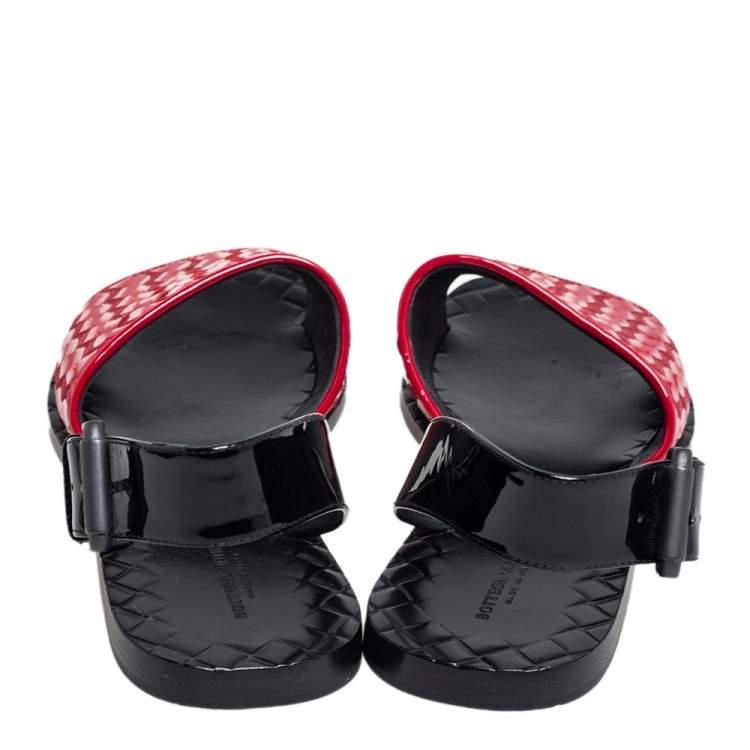 Pre Owned Bottega Black/Red Patent Leather Veneta Slingback Sandals Size 36