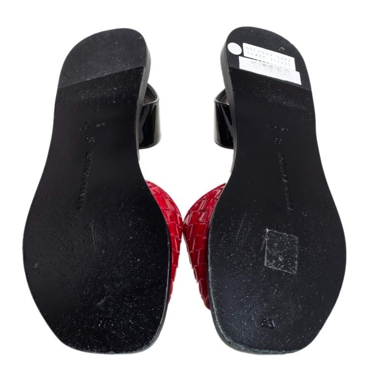 Pre Owned Bottega Black/Red Patent Leather Veneta Slingback Sandals Size 36
