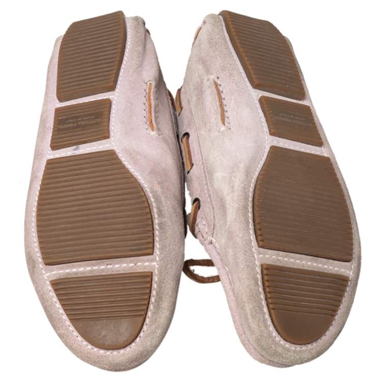 Pre Owned Bottega Veneta Pink Intrecciato Suede Bow Slip On Loafers Size 37
