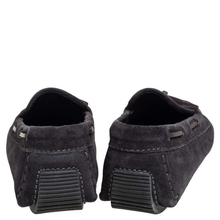 Pre Owned Bottega Veneta Black Intrecciato Suede Bow Slip On Loafers Size 36.5