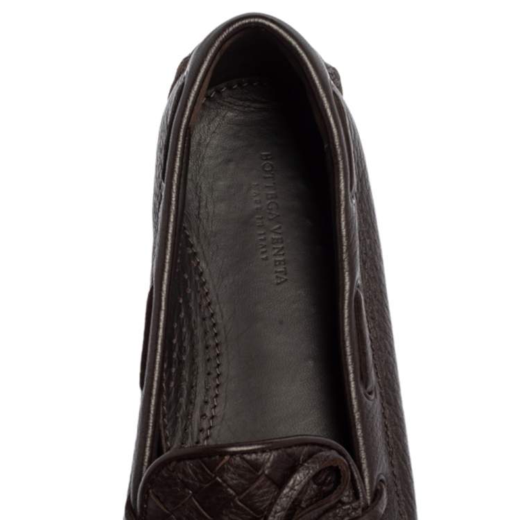 Pre Owned Bottega Veneta Brown Intrecciato Leather Bow Slip On Loafers Size 36