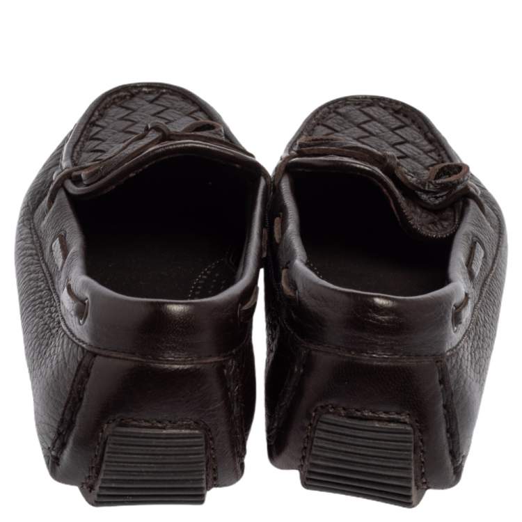 Pre Owned Bottega Veneta Brown Intrecciato Leather Bow Slip On Loafers Size 36