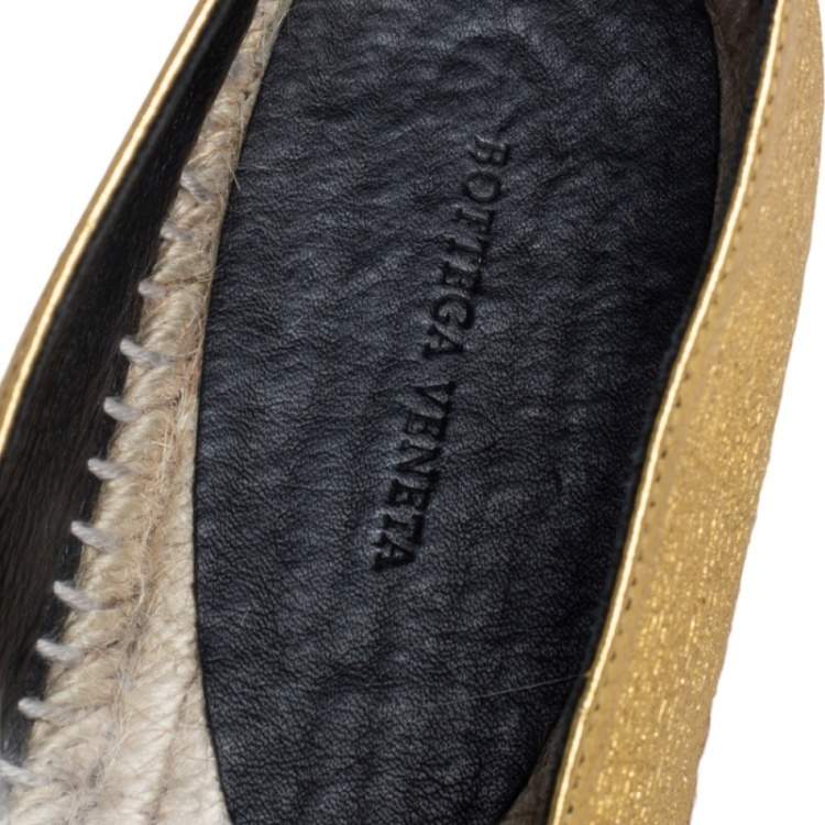 Pre Owned Bottega Veneta Gold Intrecciato Leather Espadrille Sneaker Size 41