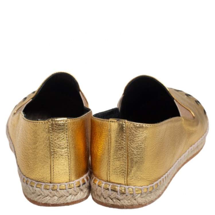 Pre Owned Bottega Veneta Gold Intrecciato Leather Espadrille Sneaker Size 41