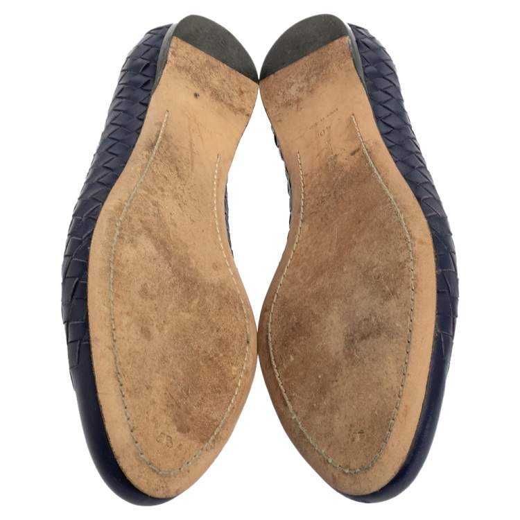 Pre Owned Bottega Veneta Indigo Blue Intrecciato Leather Ballet Flats Size 40