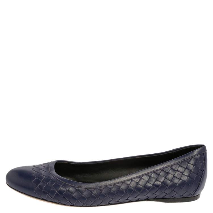Pre Owned Bottega Veneta Indigo Blue Intrecciato Leather Ballet Flats Size 40
