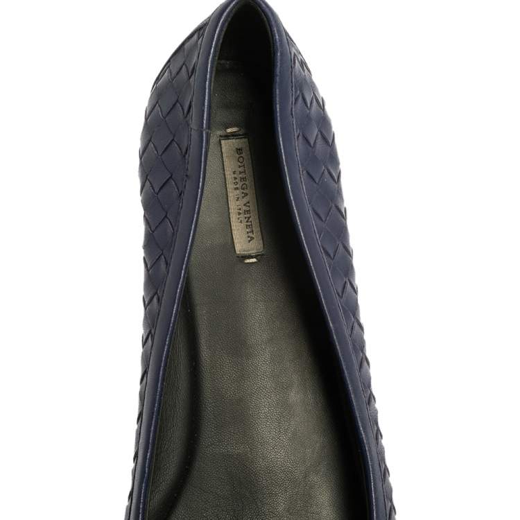 Pre Owned Bottega Veneta Indigo Blue Intrecciato Leather Ballet Flats Size 40