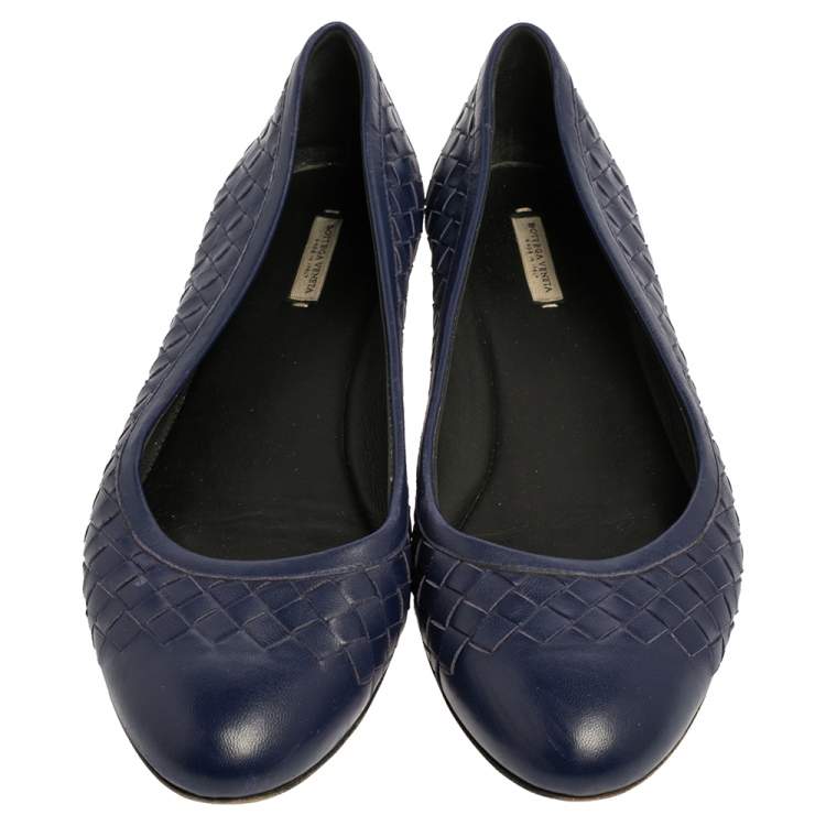 Pre Owned Bottega Veneta Indigo Blue Intrecciato Leather Ballet Flats Size 40