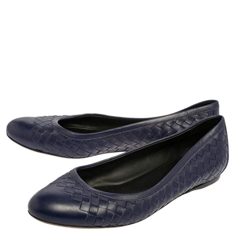 Pre Owned Bottega Veneta Indigo Blue Intrecciato Leather Ballet Flats Size 40