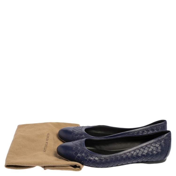 Pre Owned Bottega Veneta Indigo Blue Intrecciato Leather Ballet Flats Size 40