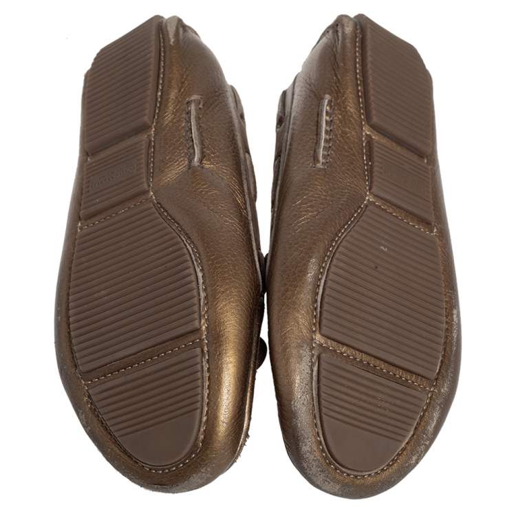 Pre Owned Bottega Veneta Metallic Gold Intrecciato Leather Wave Driving Loafers Size 41