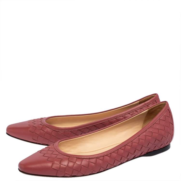 Pre Owned Bottega Veneta Pink Intrecciato Leather Pointed Toe Ballet Flats Size 36.5