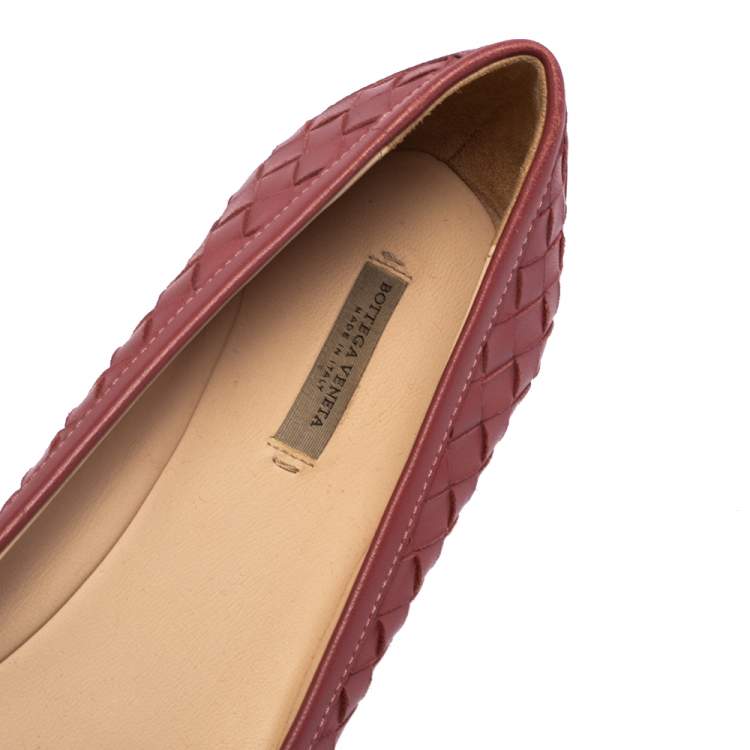 Pre Owned Bottega Veneta Pink Intrecciato Leather Pointed Toe Ballet Flats Size 36.5