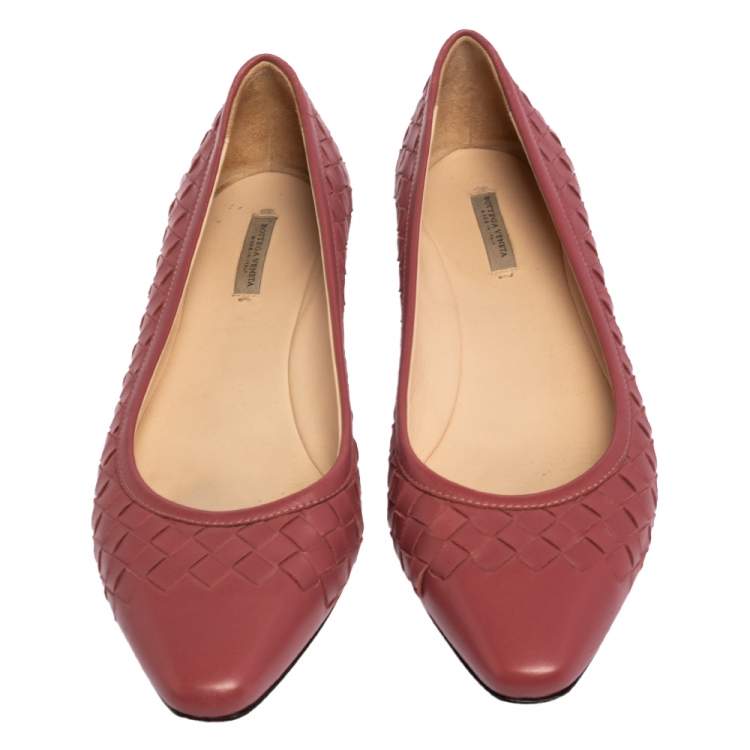 Pre Owned Bottega Veneta Pink Intrecciato Leather Pointed Toe Ballet Flats Size 36.5