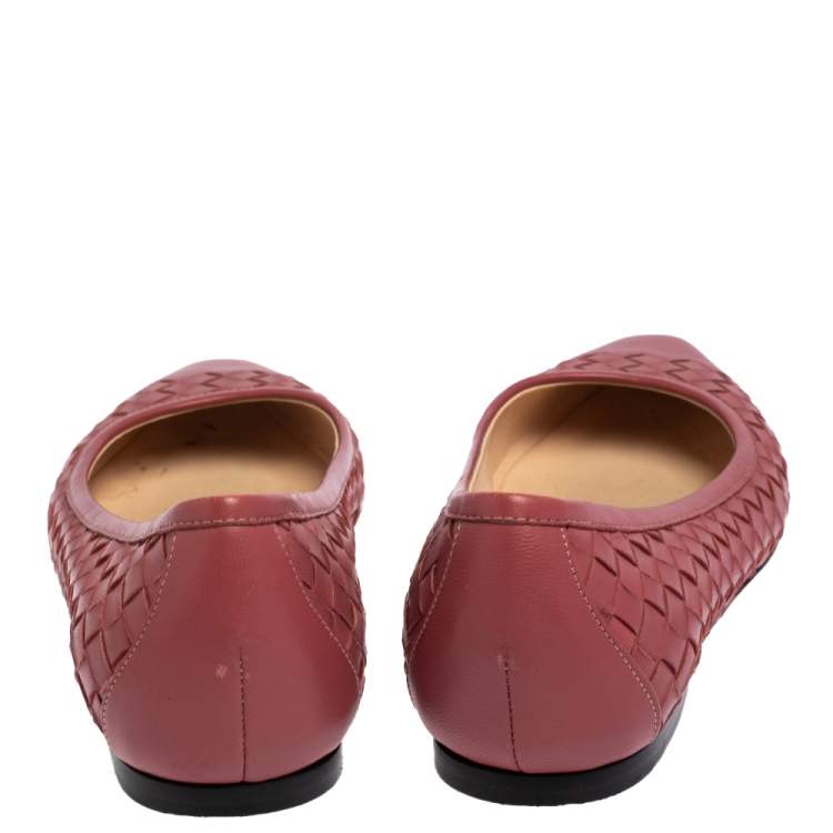 Pre Owned Bottega Veneta Pink Intrecciato Leather Pointed Toe Ballet Flats Size 36.5