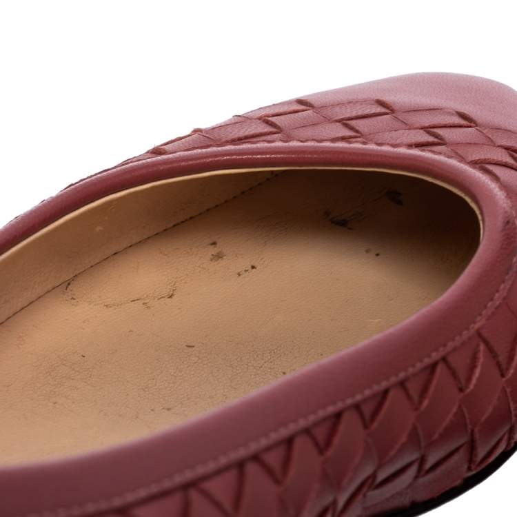 Pre Owned Bottega Veneta Pink Intrecciato Leather Pointed Toe Ballet Flats Size 36.5