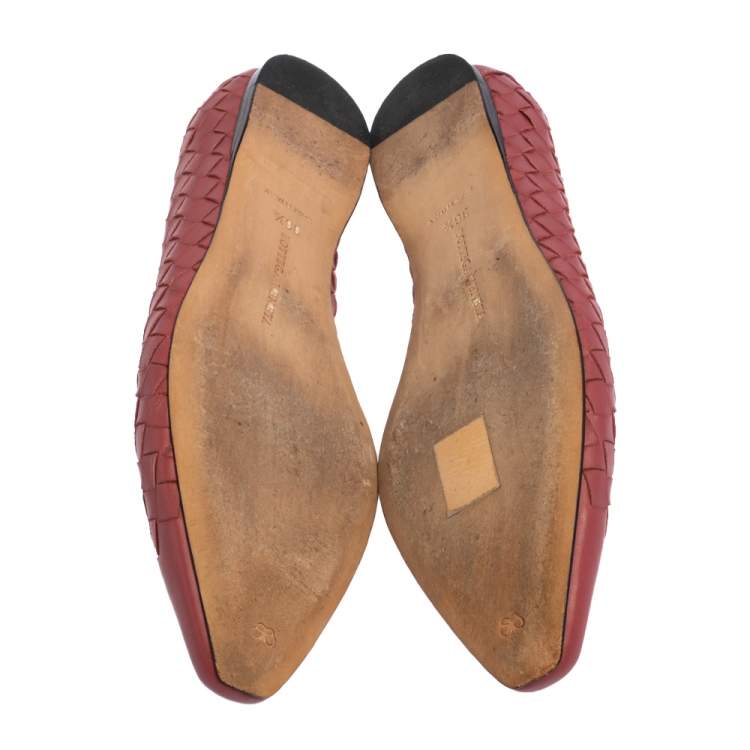Pre Owned Bottega Veneta Pink Intrecciato Leather Pointed Toe Ballet Flats Size 36.5