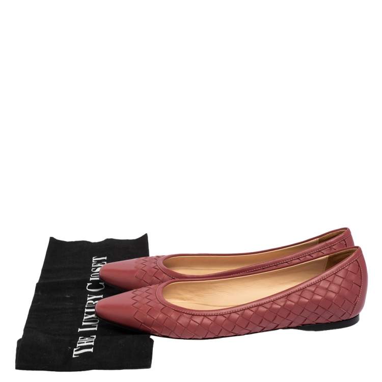 Pre Owned Bottega Veneta Pink Intrecciato Leather Pointed Toe Ballet Flats Size 36.5