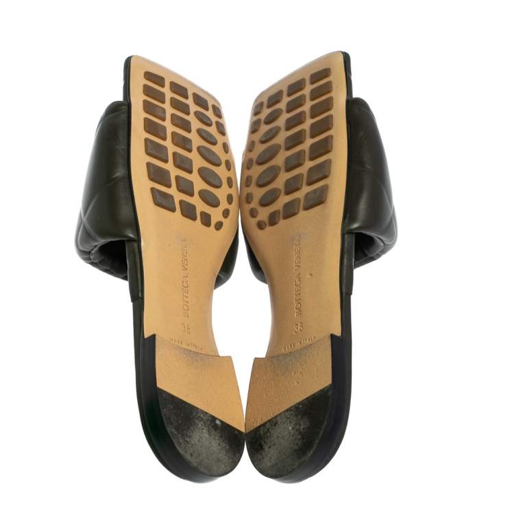 Pre Owned Bottega Veneta Olive Green Slide Flats Size 38