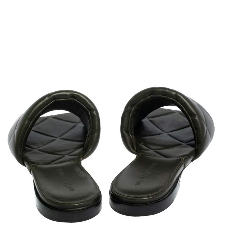 Pre Owned Bottega Veneta Olive Green Slide Flats Size 38