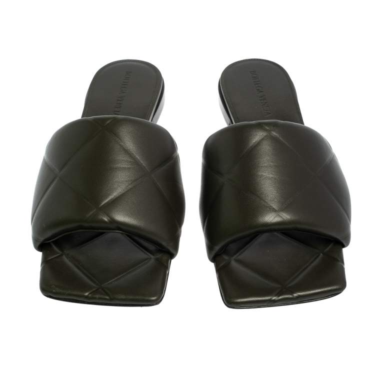 Pre Owned Bottega Veneta Olive Green Slide Flats Size 38