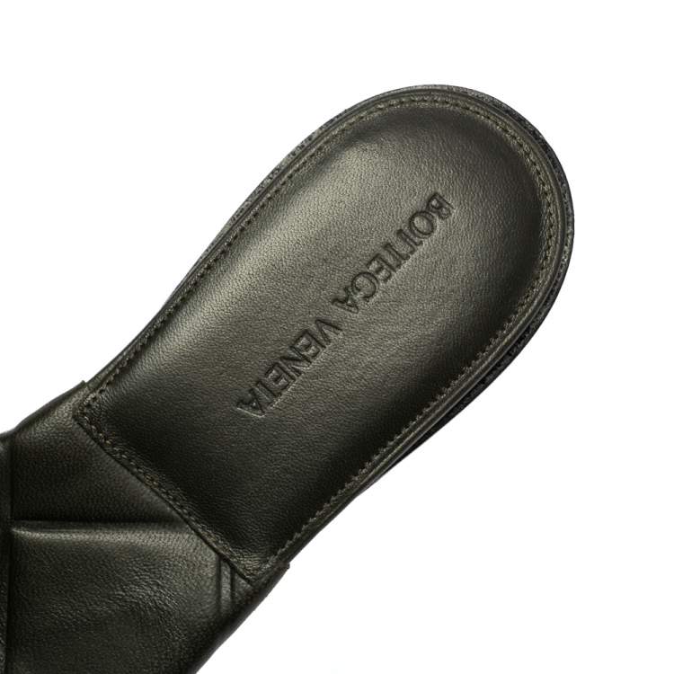 Pre Owned Bottega Veneta Olive Green Slide Flats Size 38