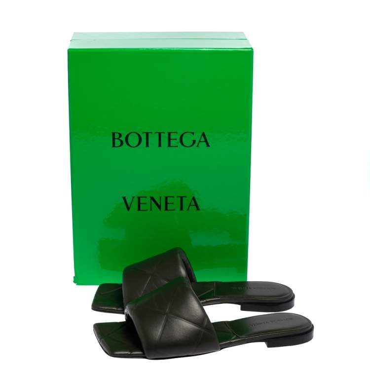 Pre Owned Bottega Veneta Olive Green Slide Flats Size 38