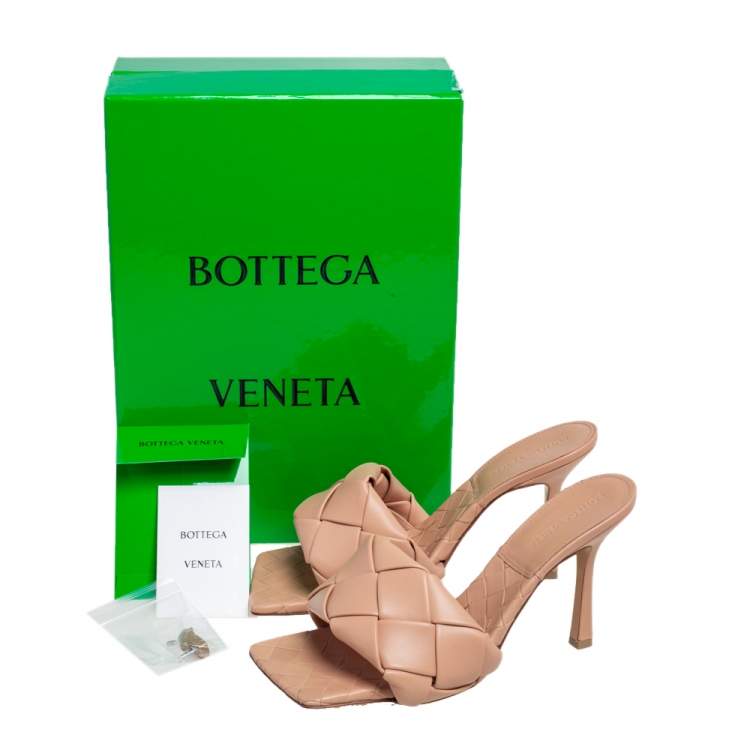 Pre Owned Bottega Veneta Beige Intrecciato Leather Lido Slide Sandals Size 39
