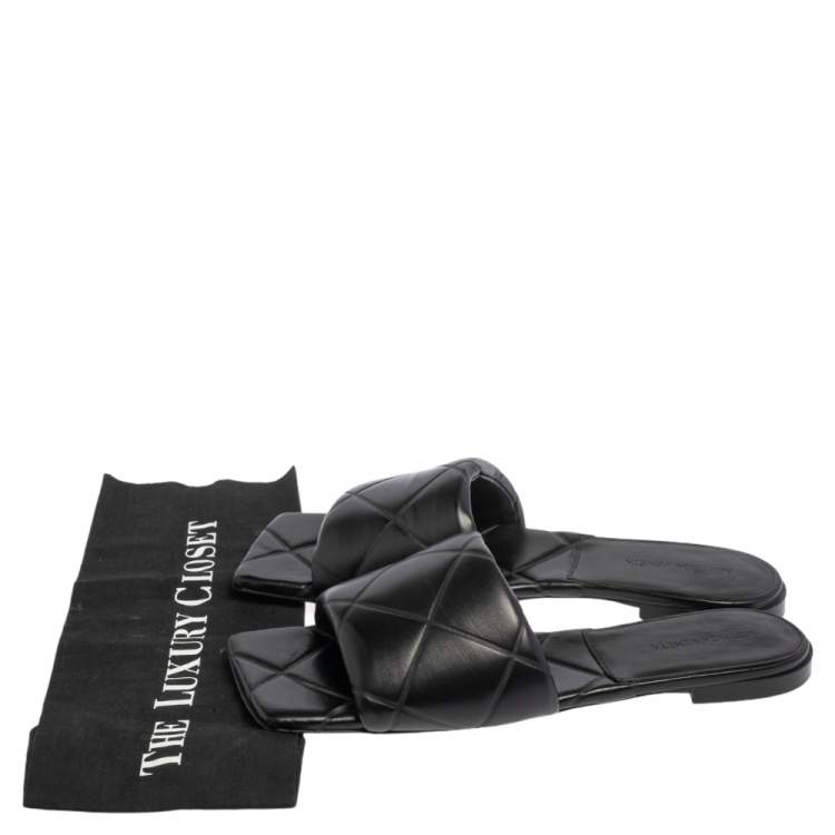 Pre Owned Bottega Black Quilted Leather Slide Flats Size 42