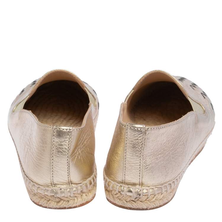 Pre Owned Bottega Veneta Gold Intreciatto Leather Espadrille Flats Size 36