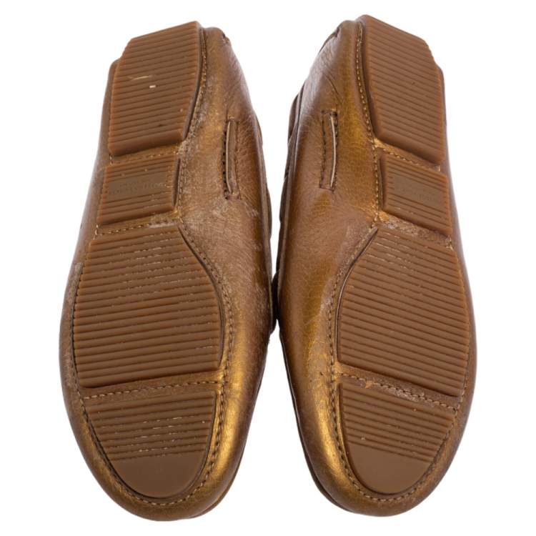 مملوكة مسبقًا Bottega Veneta Gold Intrecciato Leather Bow Slip On Loafers Size 37.5