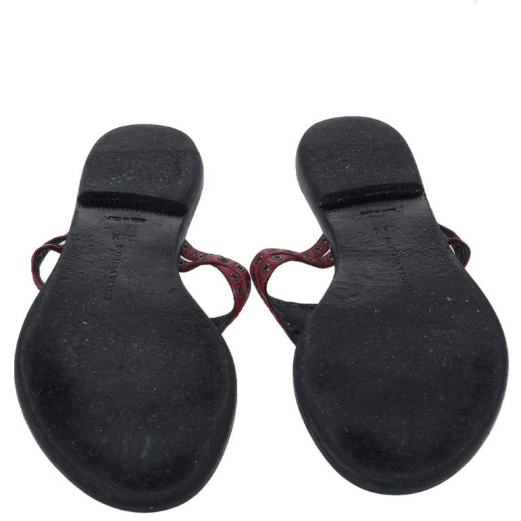 Pre Owned Bottega Veneta Burgundy Leather Thong Sandals Size 38.5