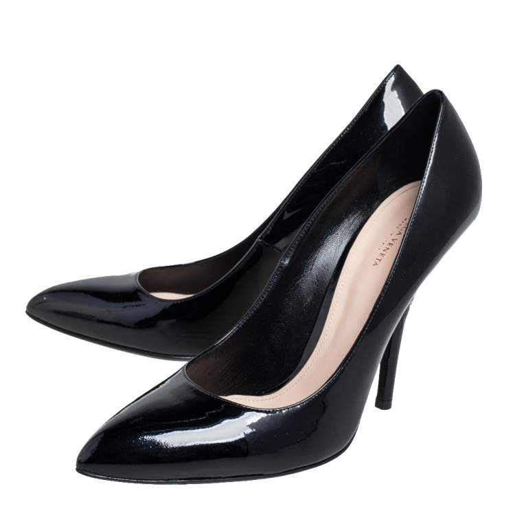 Pre Owned Bottega Veneta Black Patent Leather Intrecciato Heel Pointed Toe Pumps Size 40