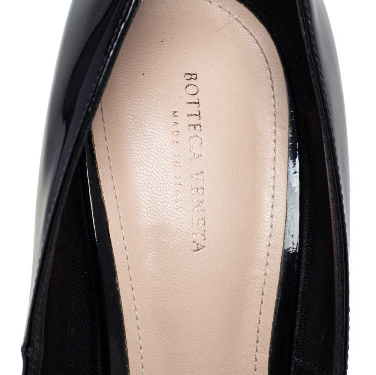 Pre Owned Bottega Veneta Black Patent Leather Intrecciato Heel Pointed Toe Pumps Size 40