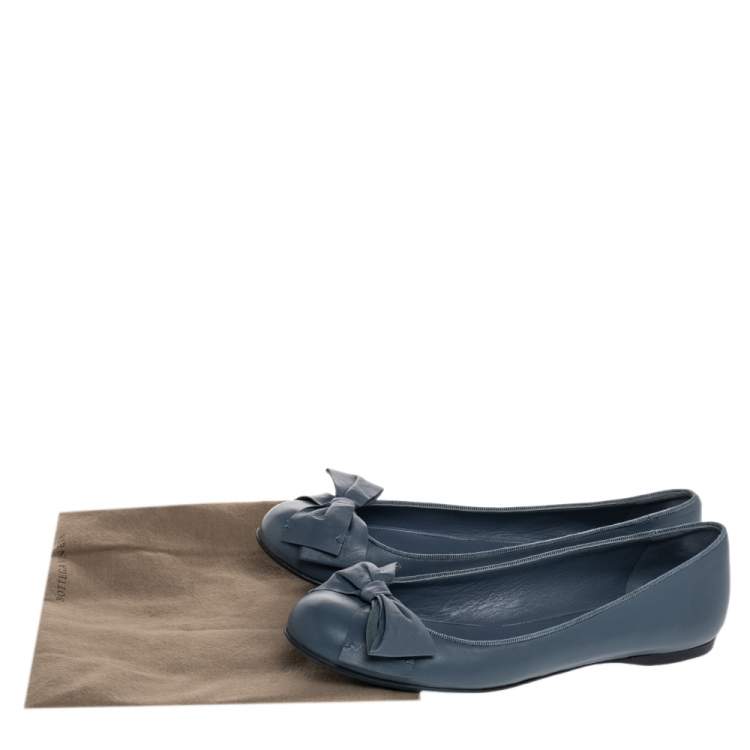 Pre Owned Bottega Veneta Blue Leather Bow Ballet Flats Size 36