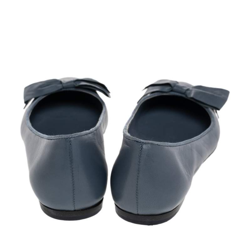 Pre Owned Bottega Veneta Blue Leather Bow Ballet Flats Size 36