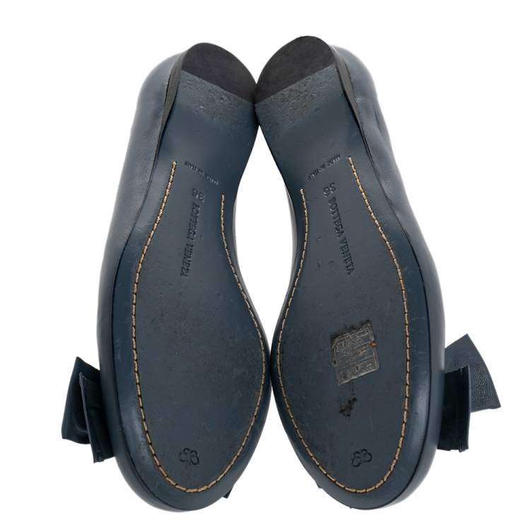 Pre Owned Bottega Veneta Blue Leather Bow Ballet Flats Size 36