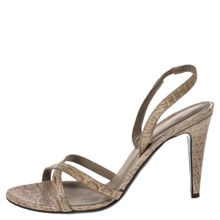 Pre Owned Bottega Veneta Grey Crocodile Crisscross Slingback Sandals Size 39