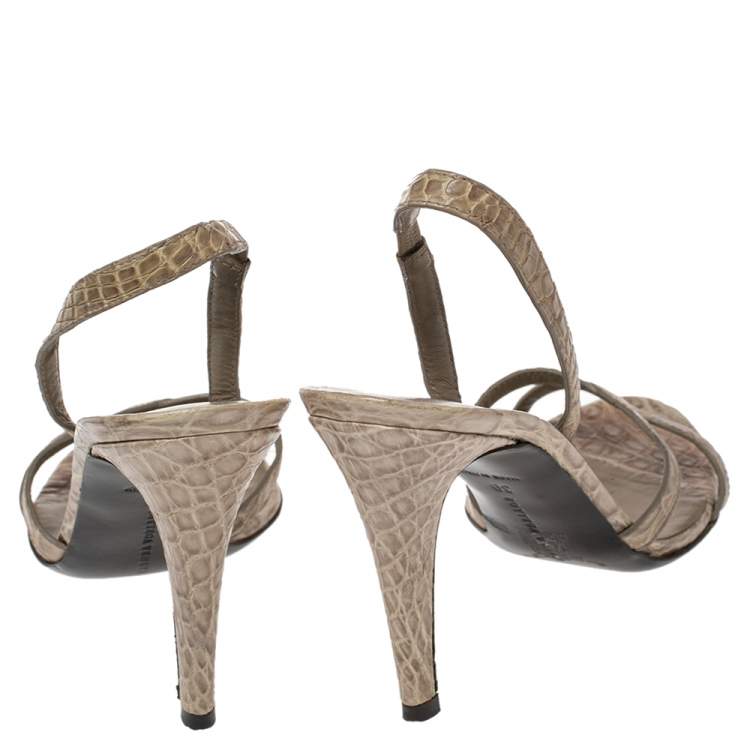 Pre Owned Bottega Veneta Grey Crocodile Crisscross Slingback Sandals Size 39